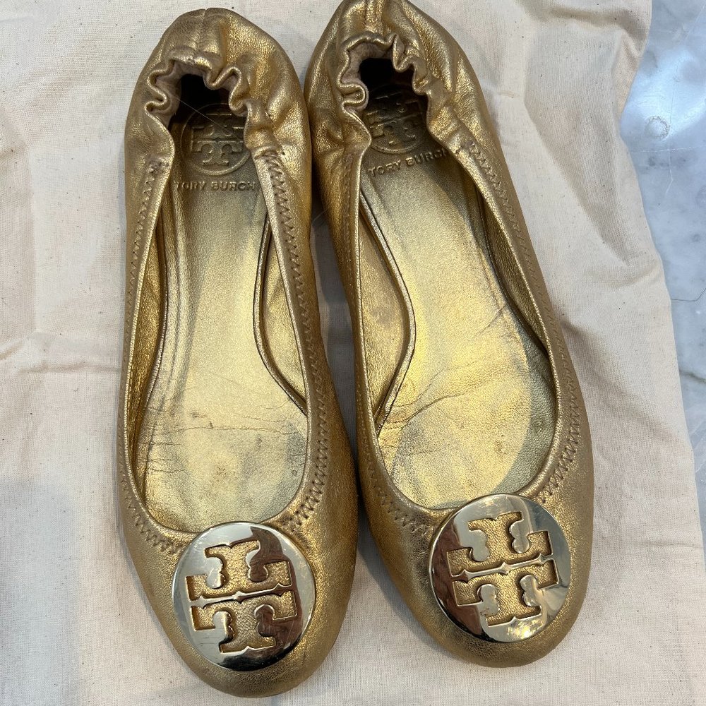Tory Burch Gold Reva Flats Size 6.5
